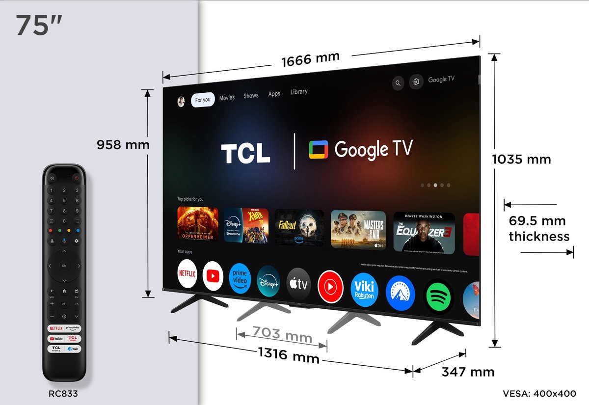 TCL 75P71K - 75 inch - 4K QLED - 2025 - Afbeelding 3